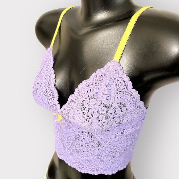 Victoria’s Secret VINTAGE Longline Lace Bralette Womens M Purple Coquette Pastel - Picture 3 of 10